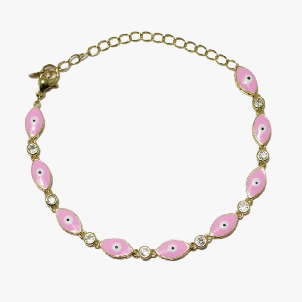 Gold/ pink; evil eye bracelet